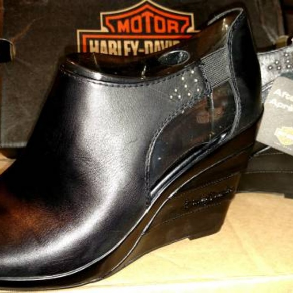 Ladies Harley Davidson Black Wedge Sandals - Picture 2 of 7